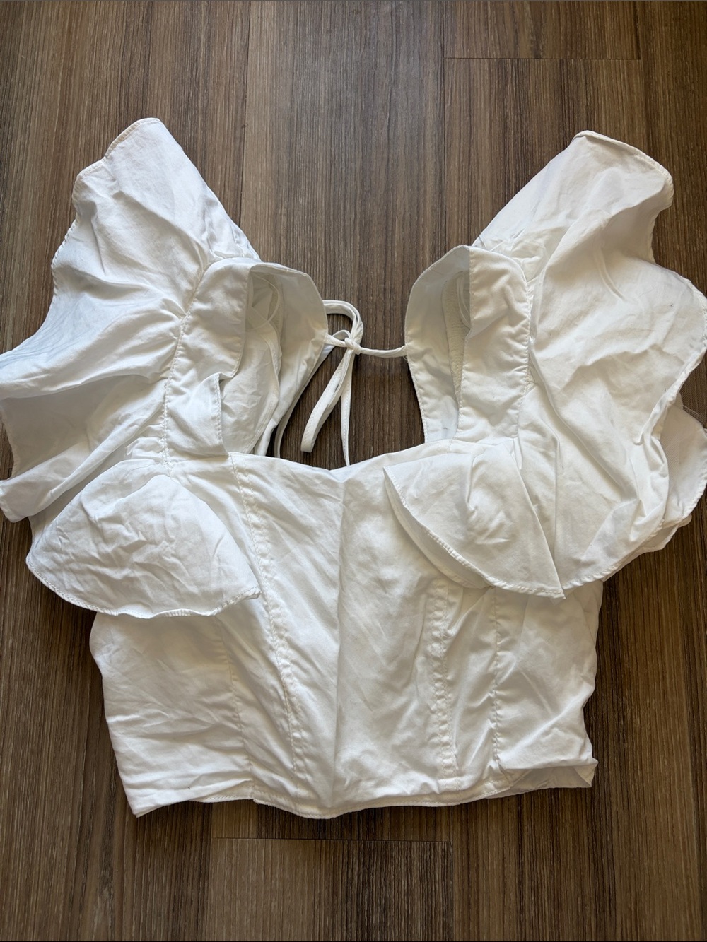White Ruffle Tie-Back Cotton Crop Top